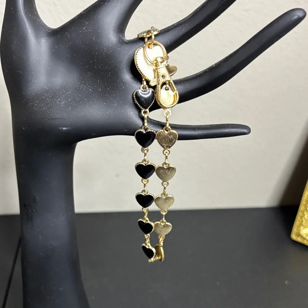 Chic Gold and Black Heart Charm Key Chaim Purse Charm